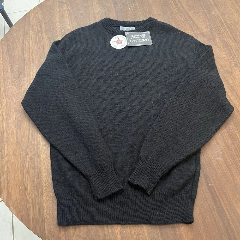 Le Tigre Sweater Vtg mens Large black knit preppy retro grandpa
